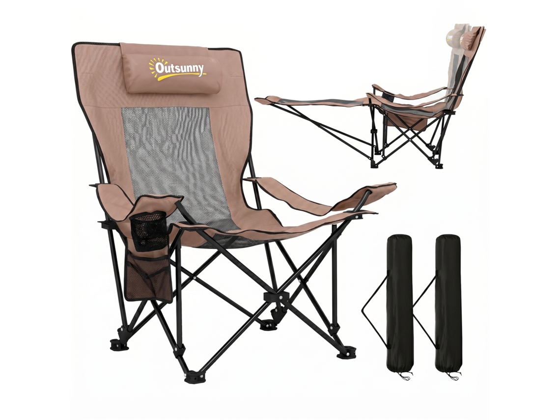 Conjunto de 2 Cadeiras de Camping Dobráveis em Tecido Oxford e Metal com Apoio para os Pés Removível, Marrom e Preto E TOWN COMMERCE GMBH