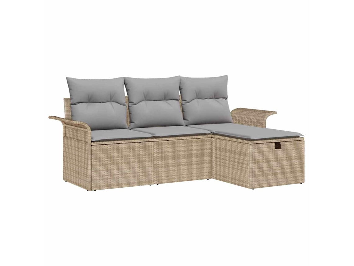 Conjunto de Sofá de Jardim 4 Pcs Bege Rattan Sintético HARLANV1