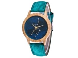 Relógio de pulso casual Zhoulianfa com pulseira de jeans verde e movimento de quartzo.