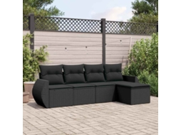 Vidaxl 5 Pcs Conjunto Sofás de Jardim com Almofadões Vime Pe Preto