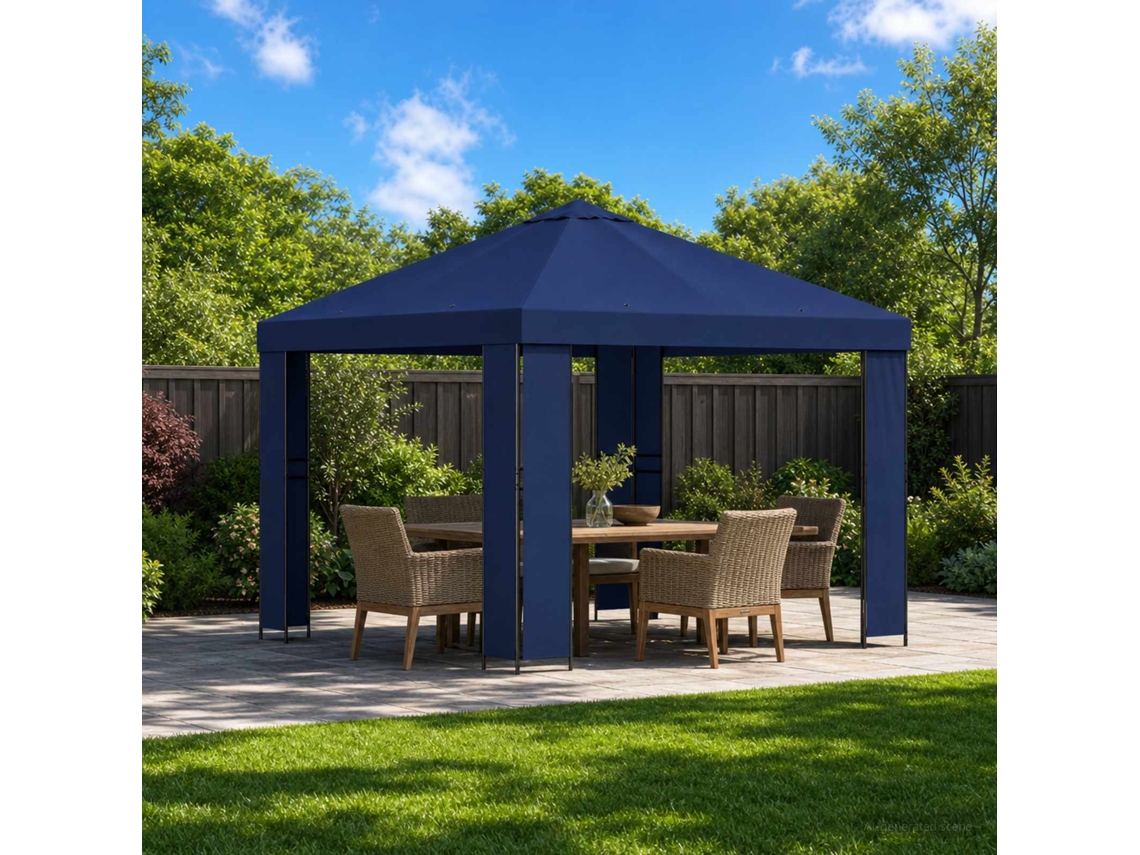 Vidaxl Gazebo 3 X 3 M Azul Poliéster E Aço 190 Gsm