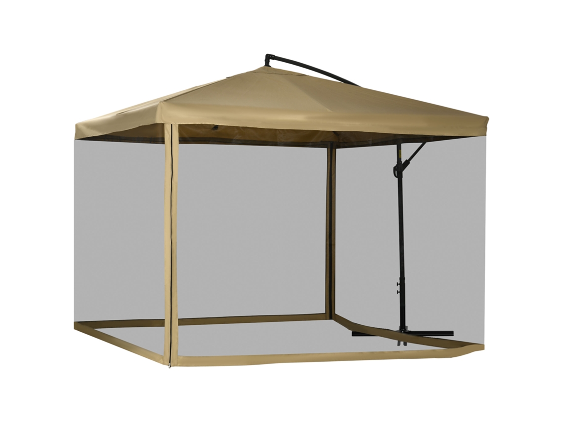 Guarda-sol de jardim S/MARCA bege, 296x296x265 cm, manivela, base cruzada, para terraço