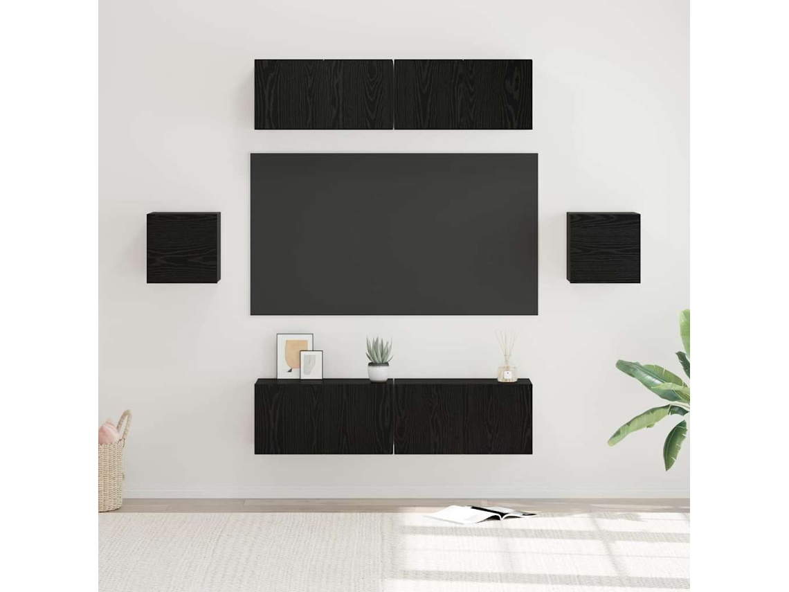 Vidaxl Conjunto de Móvel de Tv 6 Pcs Carvalho Preto Madeira Processada