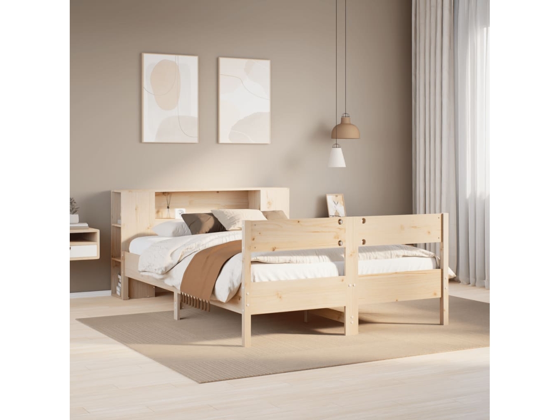 Vidaxl Cama Com Estante Sem Colchão 135x190 Cm Pinho Maciço