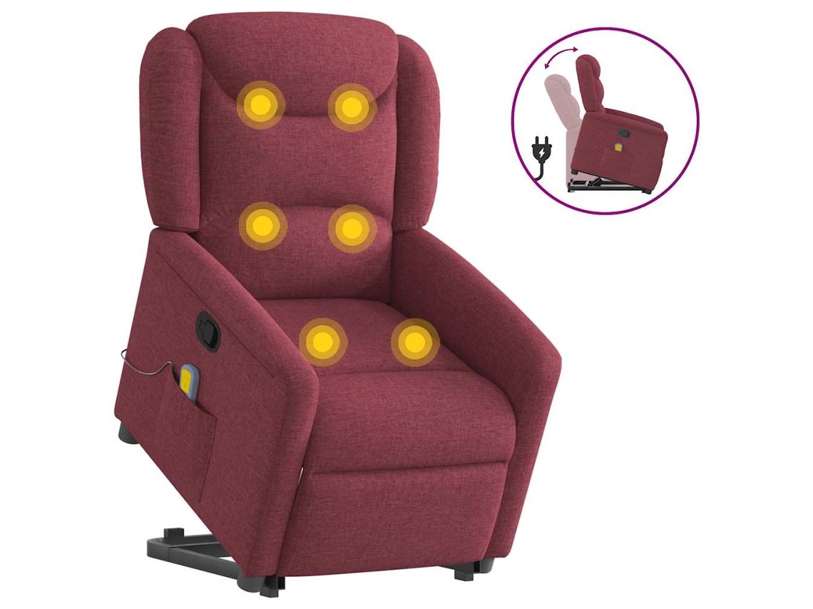 Vidaxl Poltrona De Massagens Reclin. Elevatória Tecido Vermelho Tinto