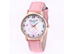 Reloj Cuarzo Casual Simple Moda Dial Redondo Correa De Cuero Pu Rosa Para Mujer Y Hombre