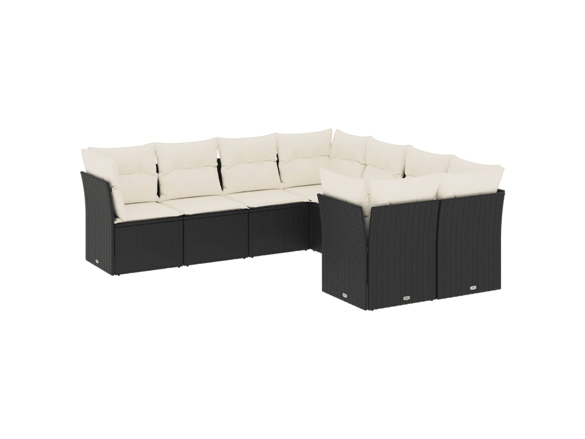 Conjunto de 8 sofás de jardim com almofadões Vime Pe Preto MAISON EXCLUSIVE (8 peças)