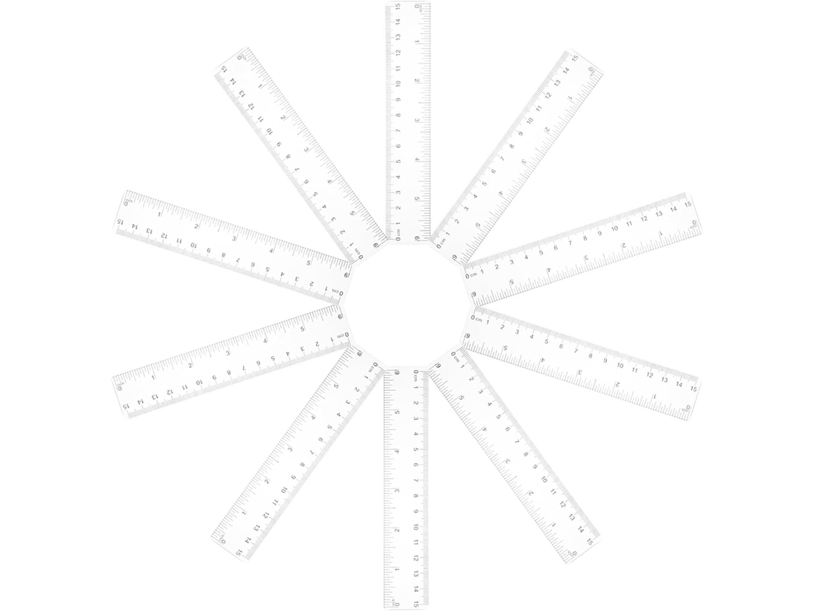 Conjunto de 10 réguas de plástico transparente de 15 cm com escala dupla, ideais para estudantes e projetos de design.
