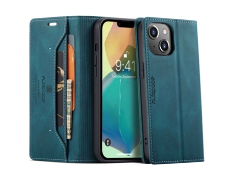Capa Quedas Bloqueio Rfid Para Iphone 14 Plus Autspace Pele Sintética Azul