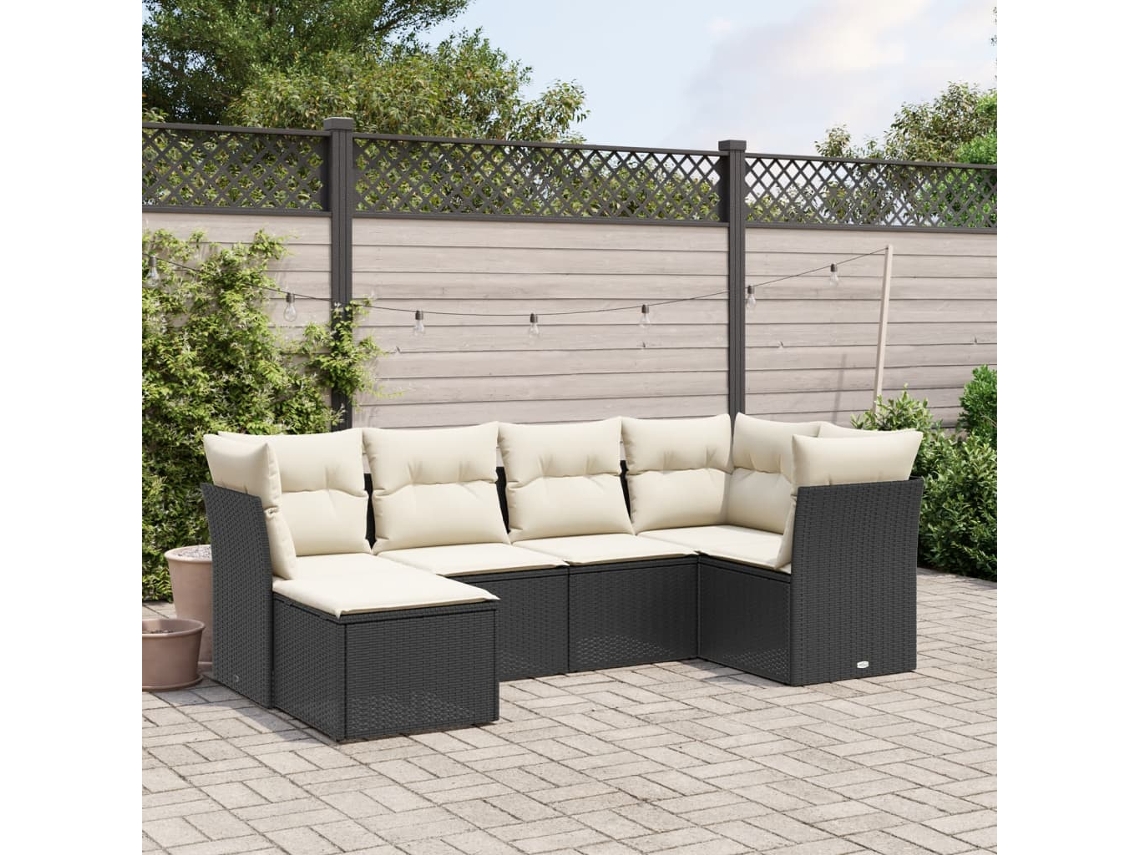 Vidaxl 6 Pcs Conjunto Sofás De Jardim C/ Almofadões Vime Pe Preto