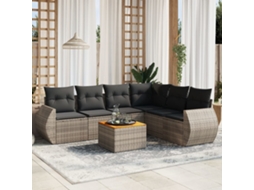 Vidaxl 7 Pcs Conjunto Sofás P/ Jardim C/ Almofadões Vime Pe Cinzento
