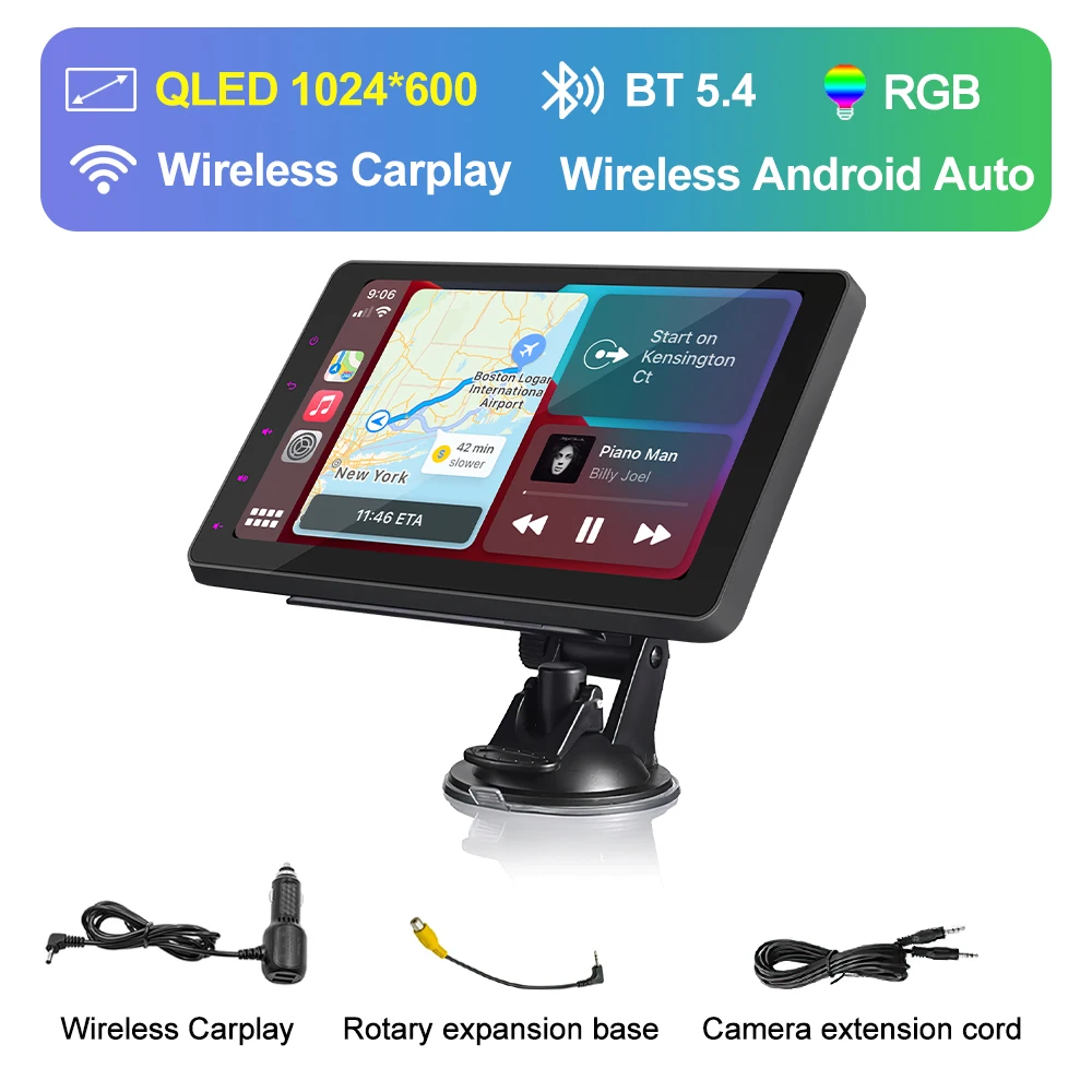(pnd) Multimídia Automotiva, Tela Ips De 7 Polegadas, Carplay Sem Fio, Universal E Portátil