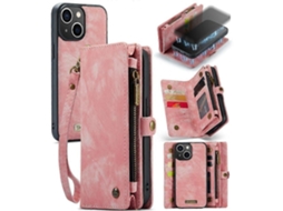 Capa Para Iphone 14 Plus Com Porta-cartões Removível, Capa Tipo Carteira, Três Dobras, Com Zíper De Couro Tpu Feito À Mão, Magnético Forte