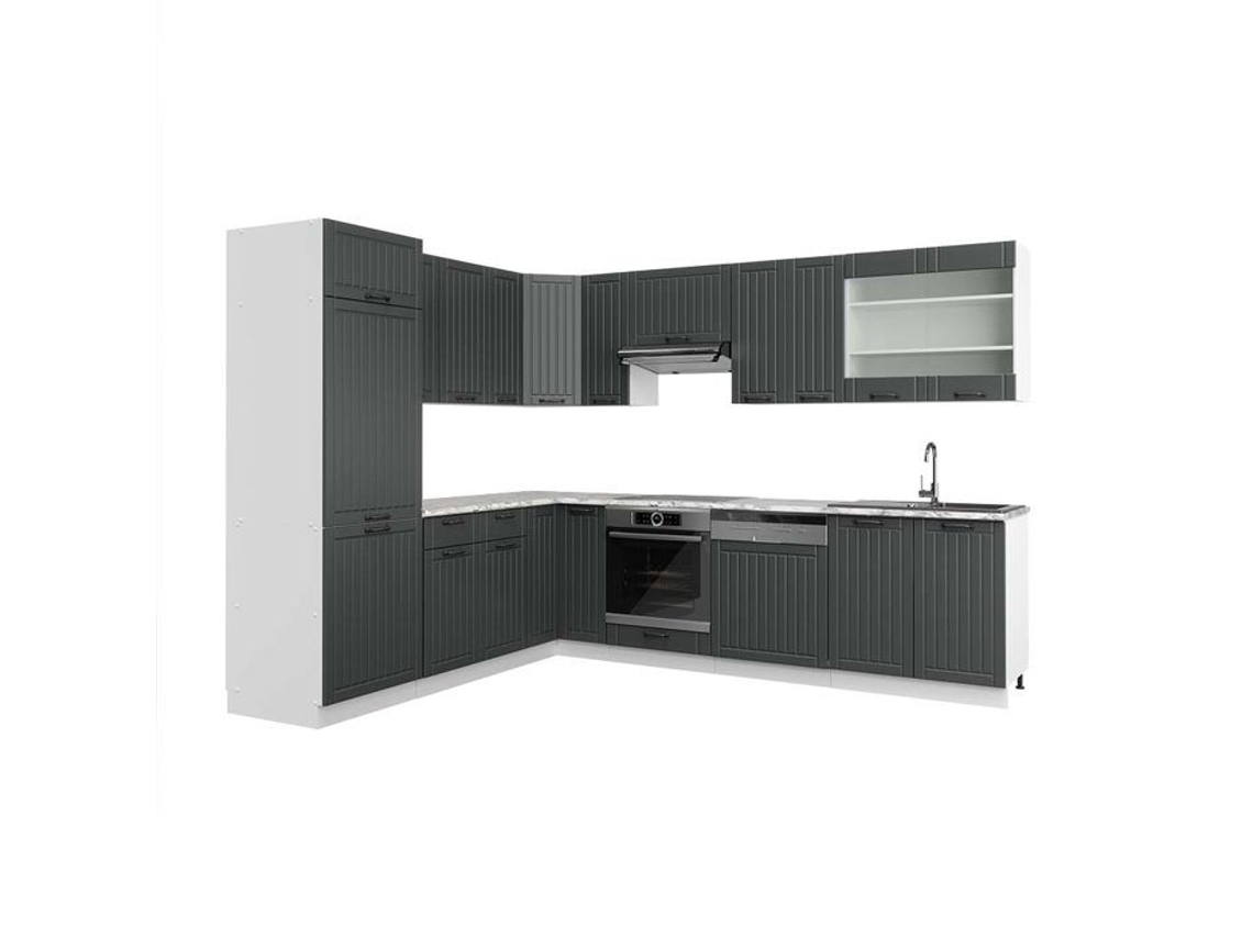 Cozinha de canto Fame-Line, 227 x 287 cm, Mármore PT, Casa de campo antracite/branco, Vicco