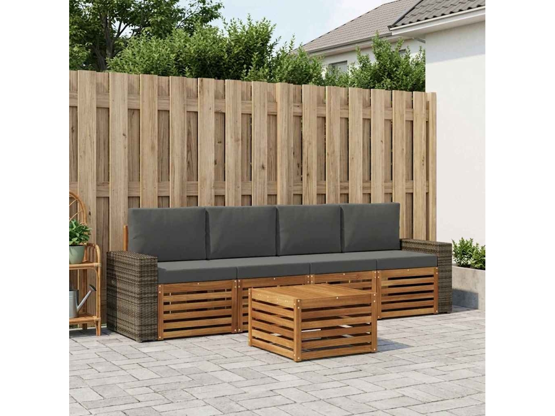 Vidaxl Conjunto De Sofás Para Exterior 5 Unid. Natural E Antracite