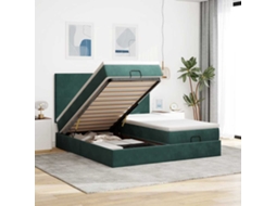 Estrutura De Cama Otomana Com Colchão Verde Escuro Veludo