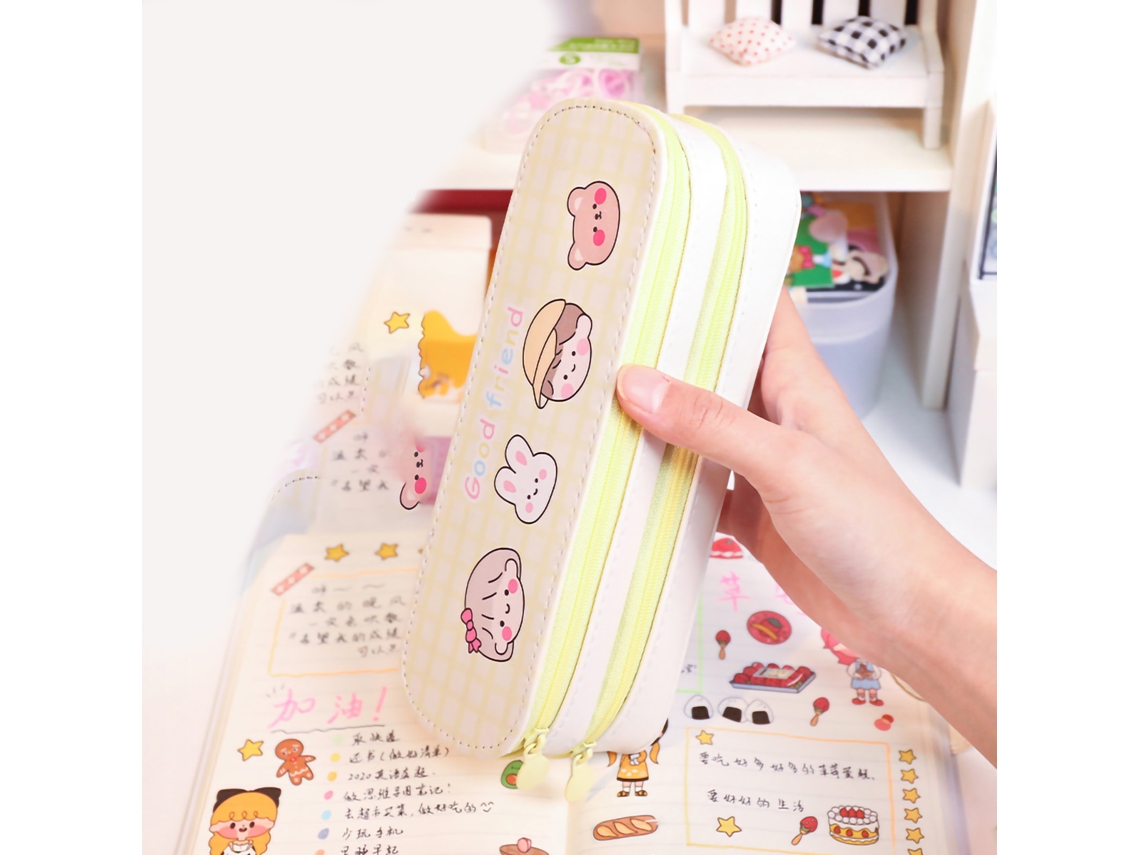 Bolsa De Lápices De Doble Capa De Gran Capacidad, Estilo Simple, Impermeable Para Estudiantes Niñas, Amarelo 4 Retrato