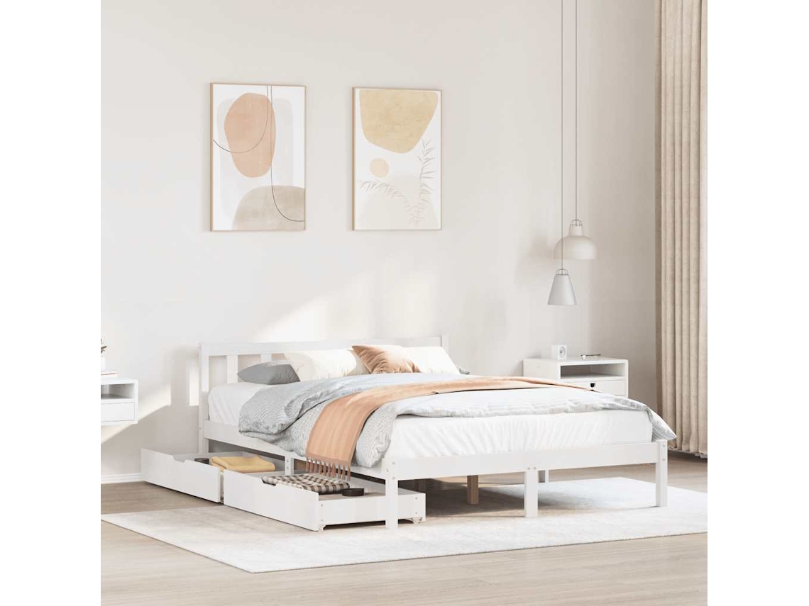 Cama Sem Colchão 135x190 Cm Madeira De Pinho Maciça Branco