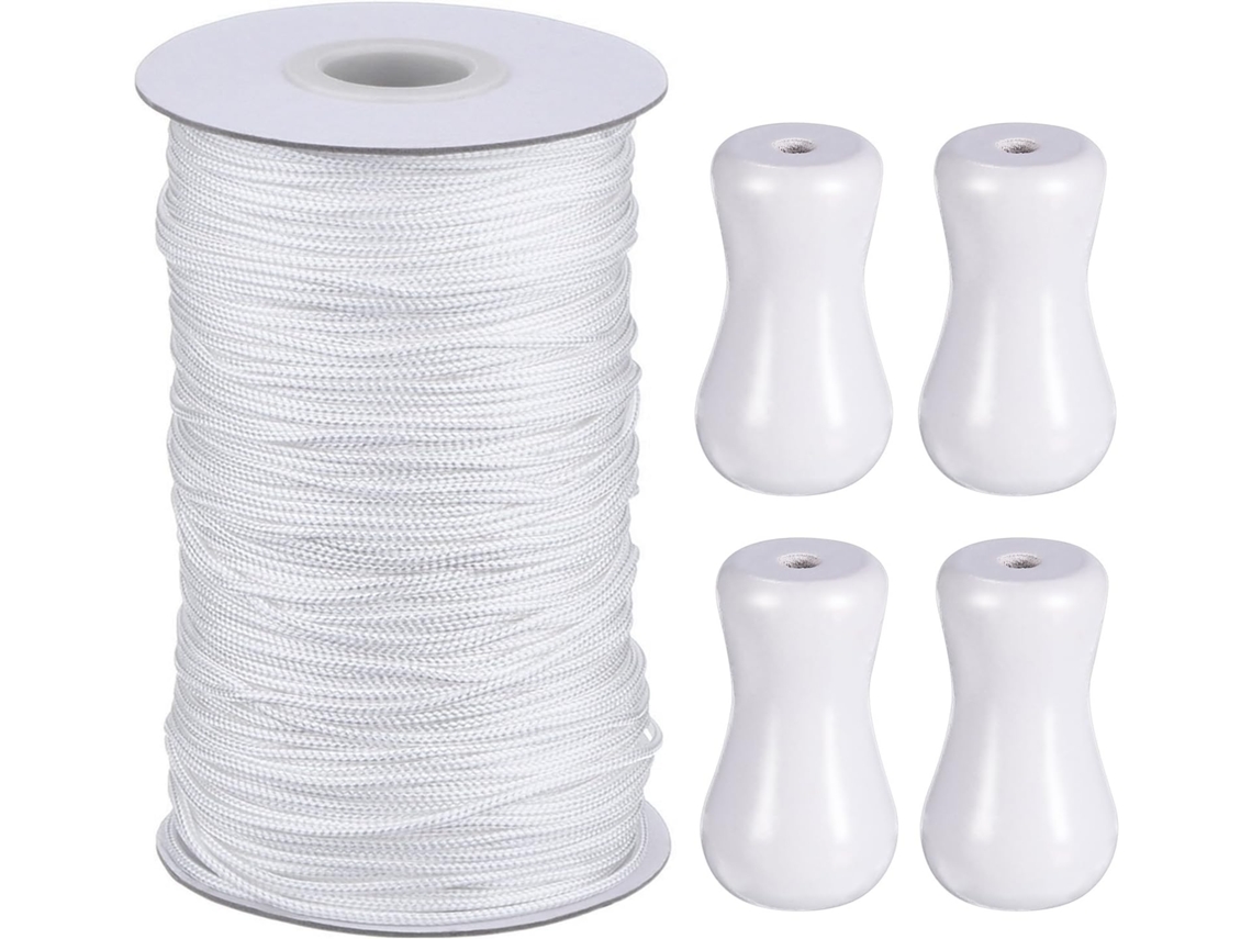 Cordão Trançado Branco Para Cortina, 50 M, Com 4 Pendentes De Madeira Branca Para Persianas De Alumínio, Plantas De Jardim E Artesanato