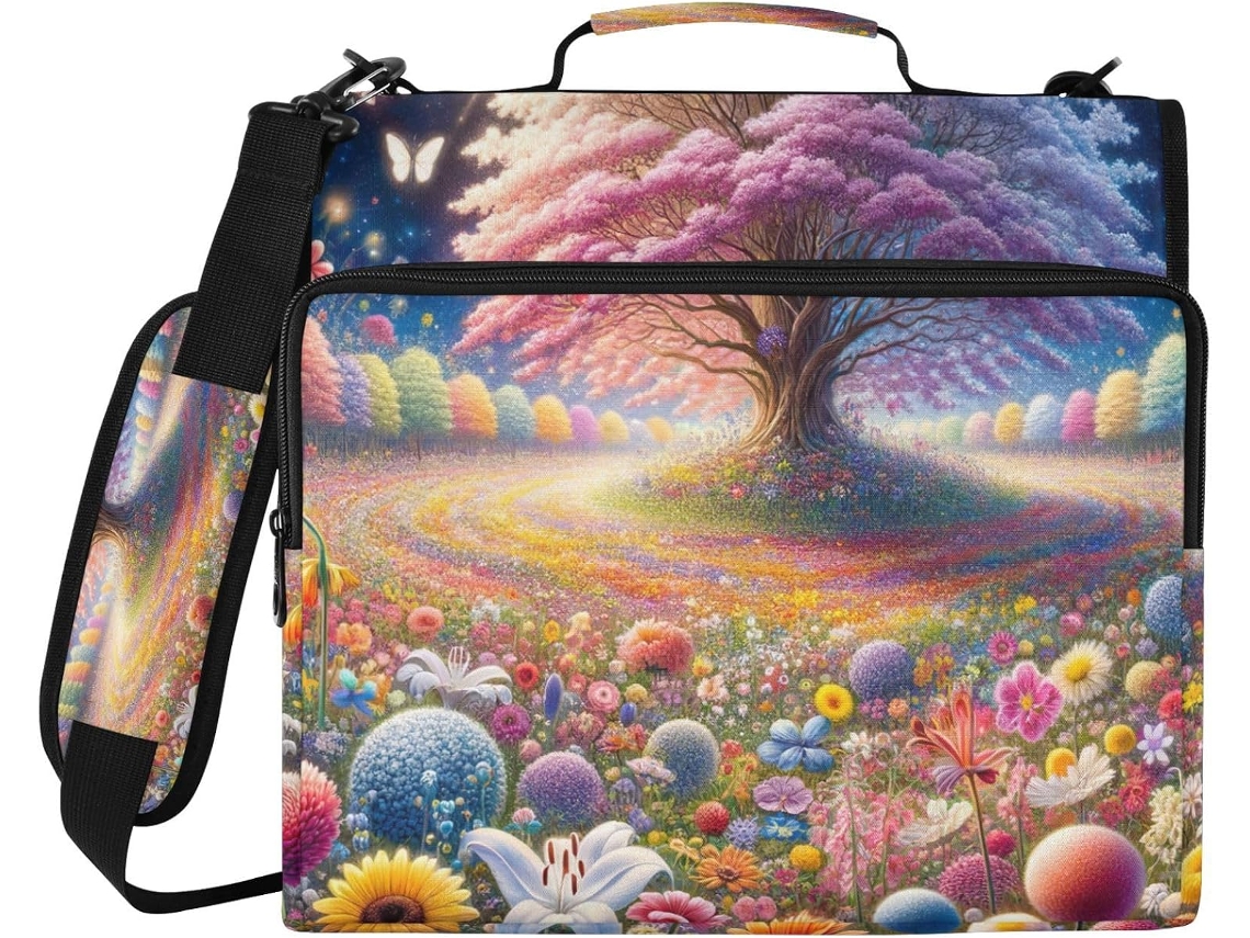 Organizador De Bolsa Floral Colorido, Pasta Com Zíper De 3-argolas Escola E Trabalho, Estojo De Armazenamento