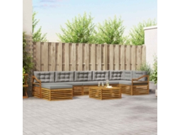 Vidaxl Conjunto De Sofás Para Exterior 8 Unid. Cinza Natural E Claro