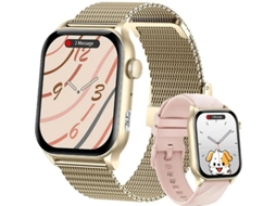 Relógio Inteligente Bestvite KR86 com Chamadas Bluetooth (Pulseira de Silicone Rosa e Metal)