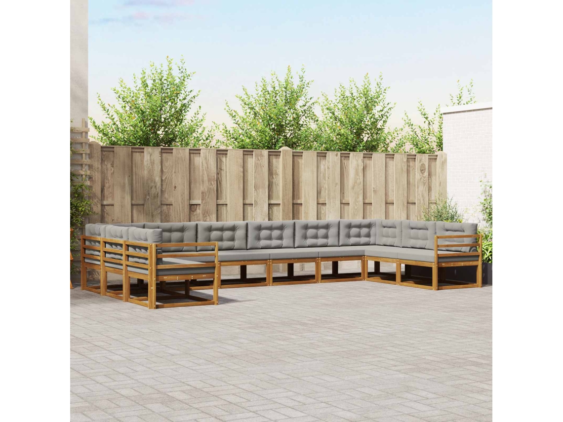 Vidaxl Conjunto De Sofás Para Exterior 10 Unid. Cinza Natural E Claro