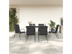 Vidaxl 7 Pcs Conjunto De Jantar Para Jardim Aço E Textilene Preto