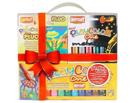 Caixa com 24 Canetas de Guache Sólida Playcolor Basic-Metal-Fluo + 3 Estampas para Colorir Playcolor