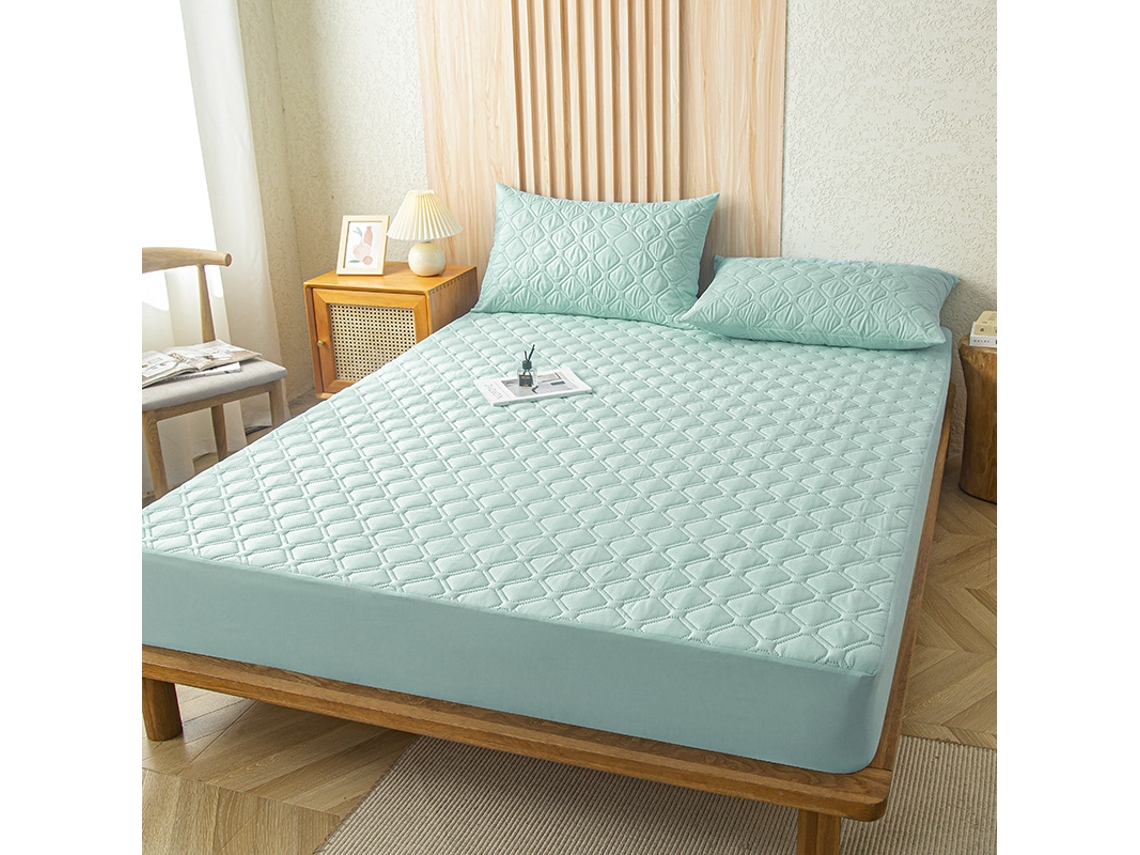 Protetor De Colchão Impermeável Czhhmart( Fitted Sheet) 200cmx220cm (com Par De Fronhas) Verde Claro