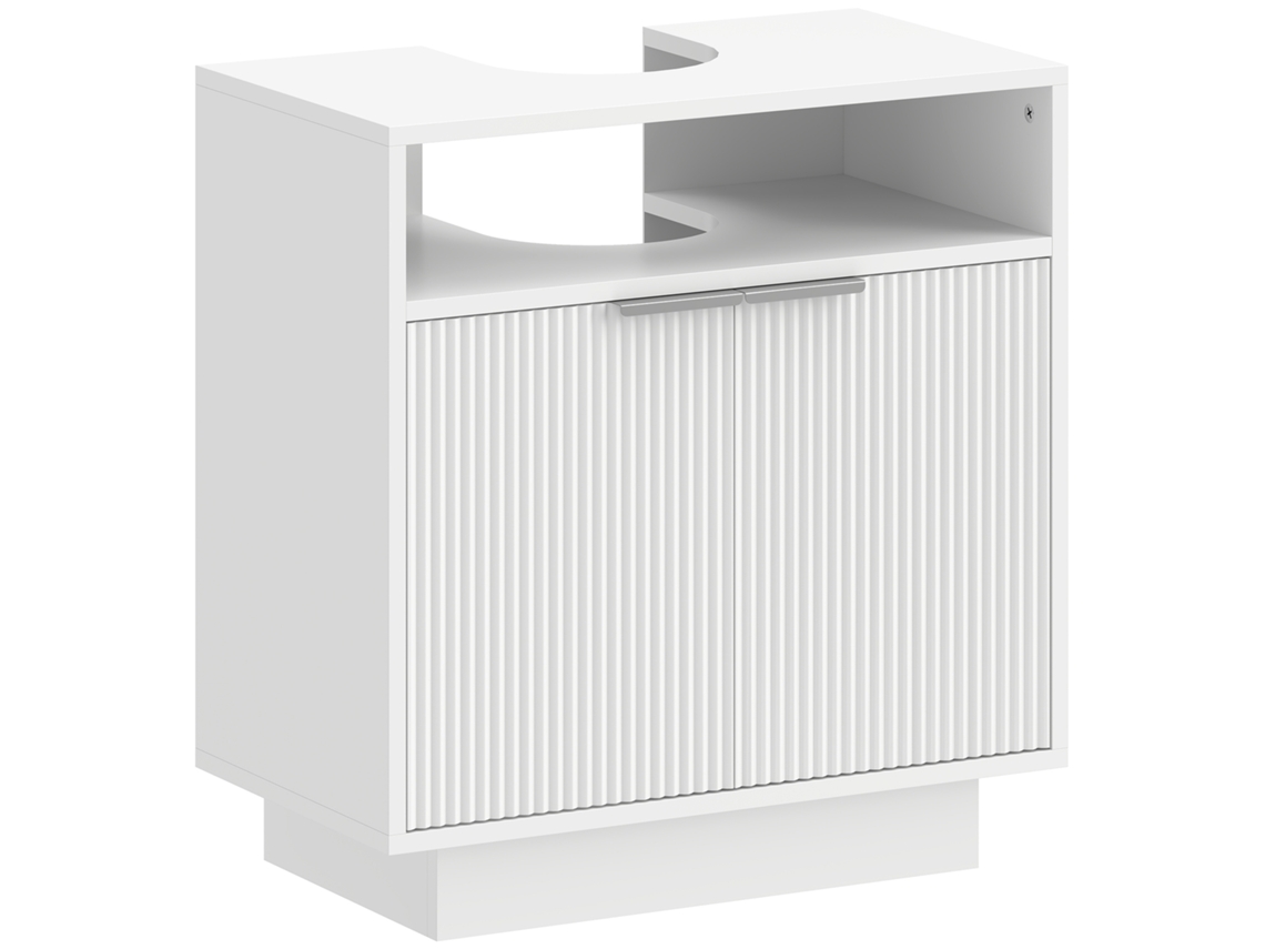 Armário Para Pia Com 2 Portas Ranhuradas E Compartimento Aberto Para Sem Pedestal, 60x33x63 Cm, Branco