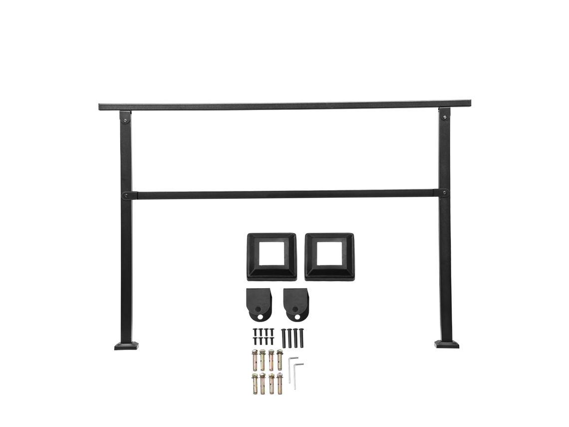Corrimão De Exterior Para Kit Escada 4 A 5 Degraus Tubo Quadrado Com Barra Horizontal Tronos Suporte Aço Carbono Escadas Concreto, Terraço, Preto