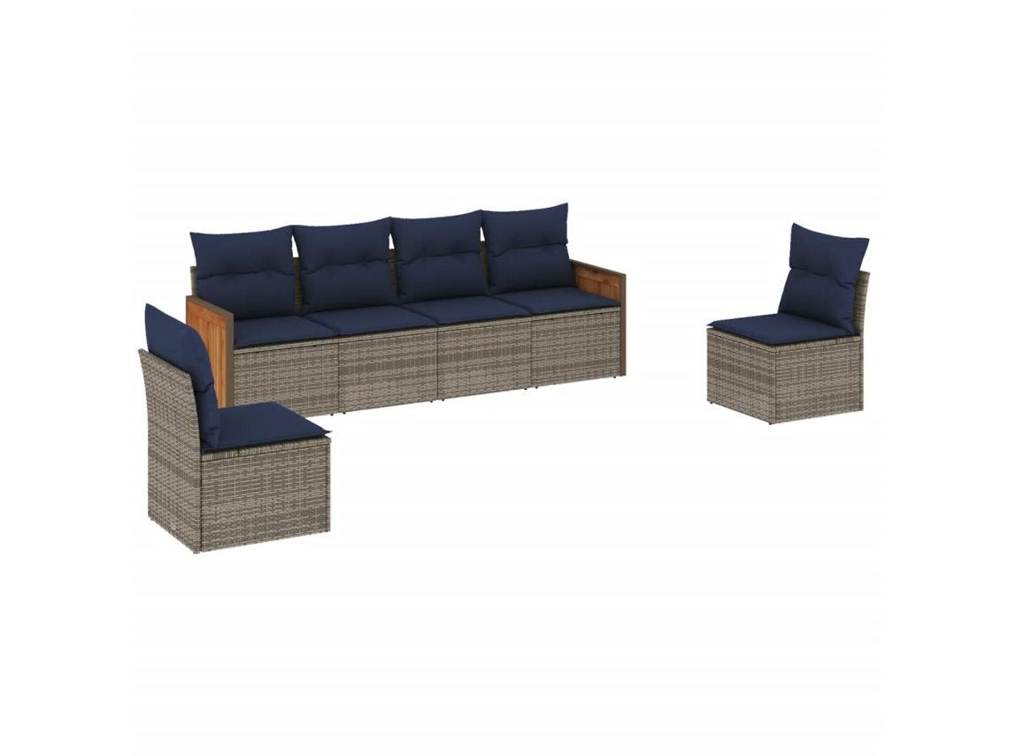 Conjunto de Sofá de Jardim, 6 Peças, Almofadas, Rattan Cinza MAISON EXCLUSIVE