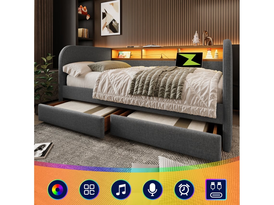 Cama Estofada Linho Cinza 140x190 Cm SINGULARITY