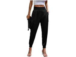 2026-pantalones Jogger De Satin Para Mujer Com Cintura Alta E Bolsos, Pantalones Casuales De Luxo S Negro