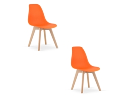 Cadeira De Jantar Conjunto De 2 Peças Kito Assento Laranja, Pernas Naturais, Assento Ergonômico, Encosto