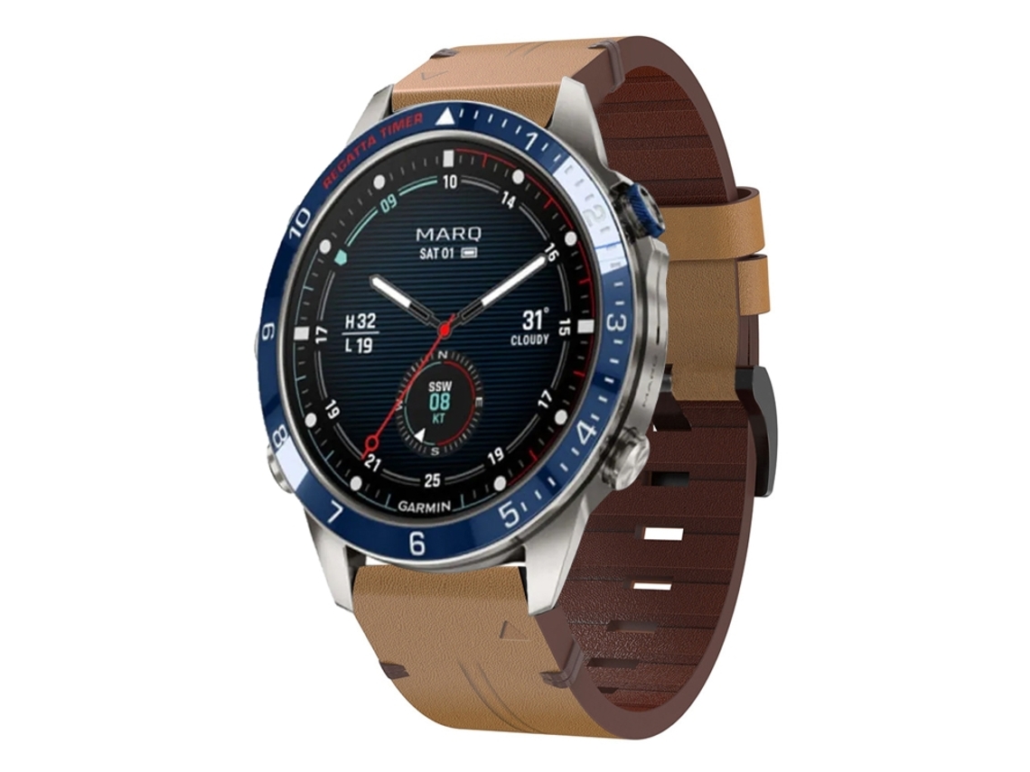 Bracelete para Garmin Marq Captain Gen 2 Couro Fivela de Aço Marrom Claro XIAOMOYU (22mm)