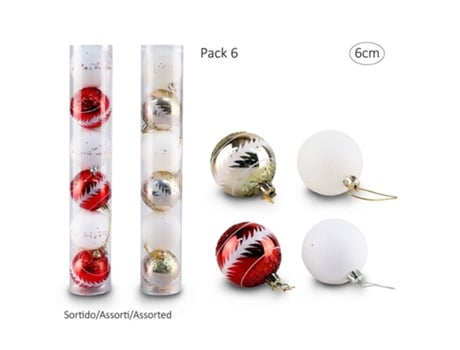Conjunto de 6 Bolas Natal 6Cm Br-Verm-Ouro 6513491 ANITEX
