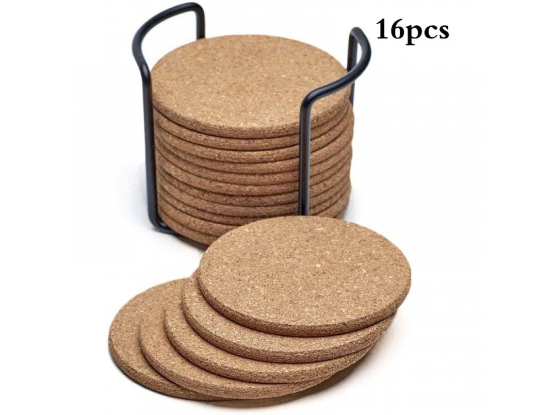 16 Peças Almofadas Redondas De Cortiça Natural Orgânicas Absorventes Resistentes Ao Calor Slowmoose