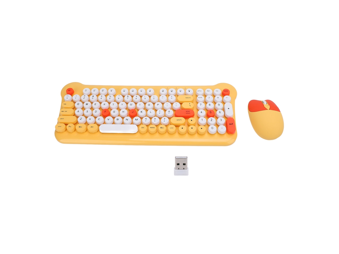 Combo Teclado E Mouse Sem Fio 2.4g 98 Teclas Com Capsulas Redondas Coloridas Amarelo Para Laptop Pc Desktop Win