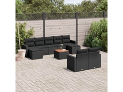Vidaxl 10 Pcs Conjunto Sofás De Jardim C/ Almofadões Vime Pe Preto