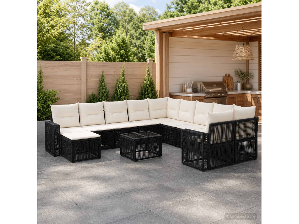 Vidaxl Conjunto De Sofá De Jardim 12 Unid. Preto E Branco Creme