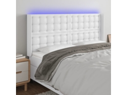 Vidaxl Cabeceira Cama C/ Led Couro Artificial 203x16x118/128 Cm Branco