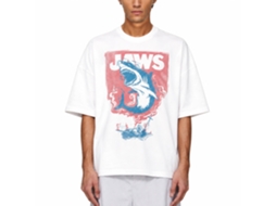 Rockinstone Jaws Movie Shark And Boat Fire White Adult T-shirt Size:xl