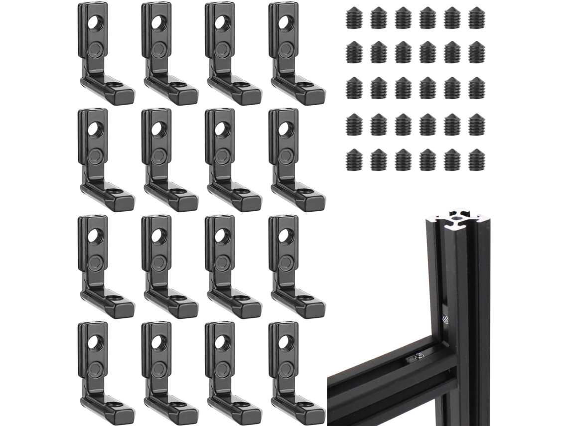 Conector de perfil de alumínio M5 com ranhura em T, conjunto de 16 peças (2020), com 36 parafusos.