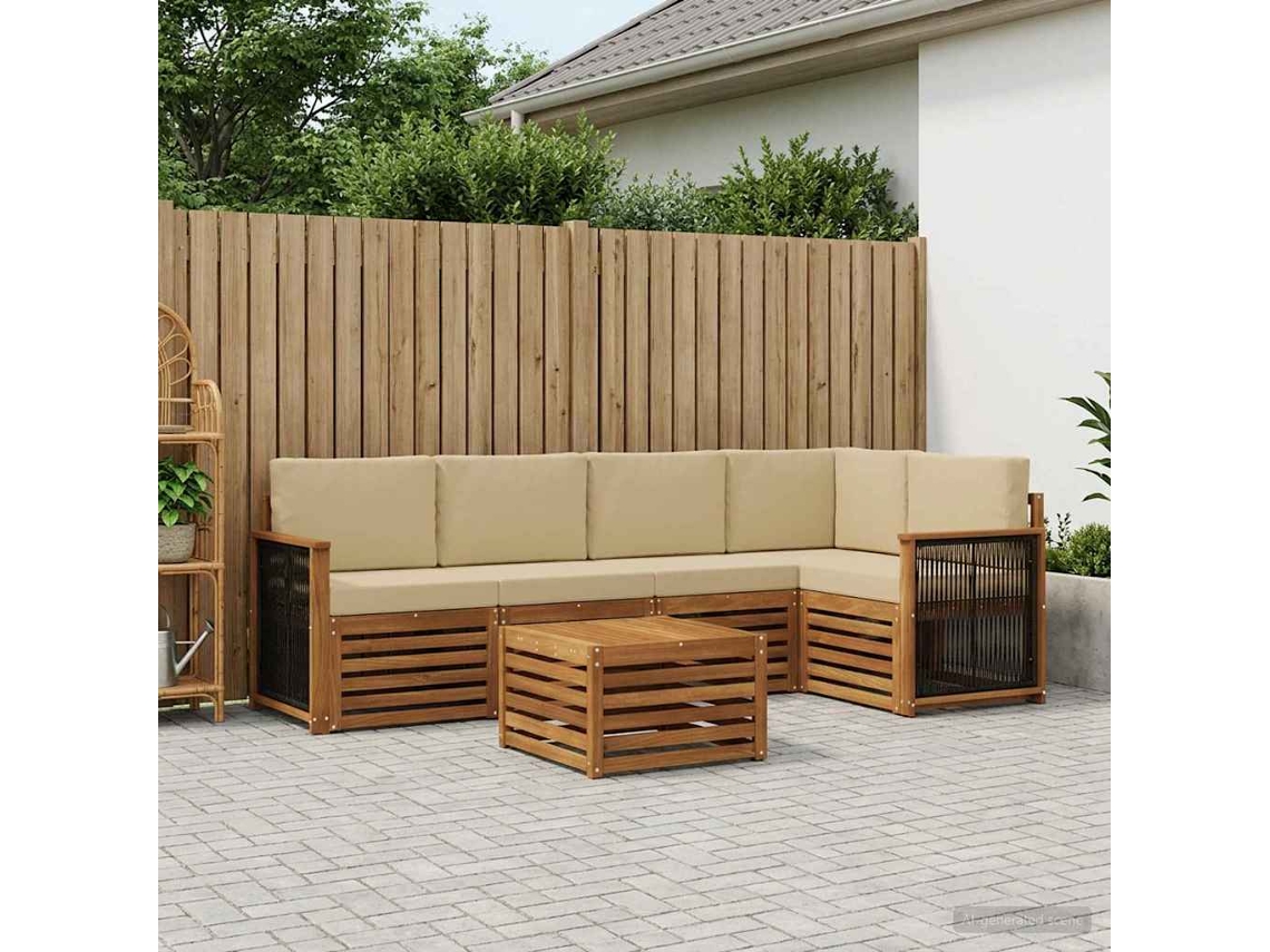Vidaxl Conjunto De Sofá Sectional Com Almofada 5 Pcs Natural