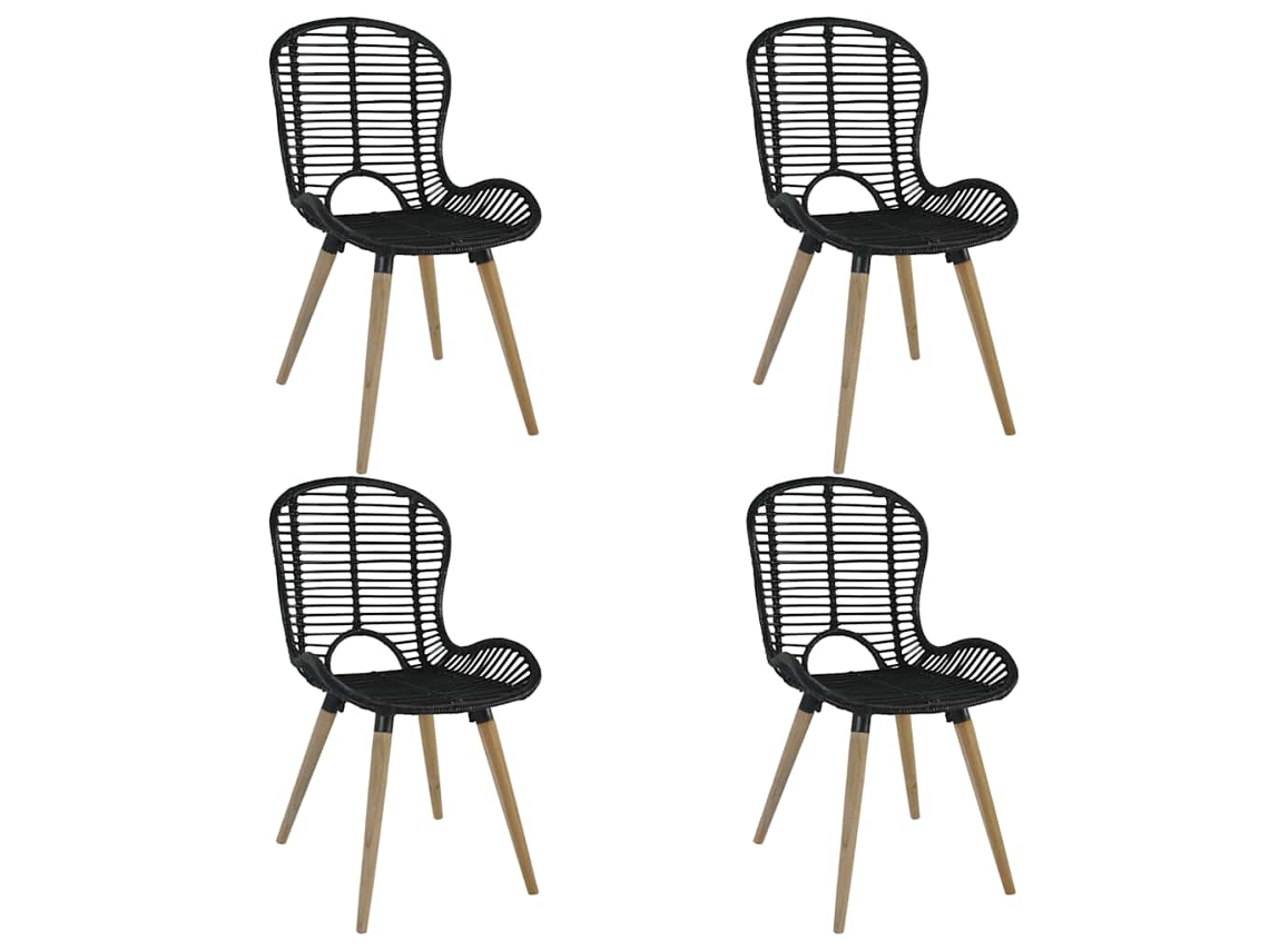 Vidaxl Cadeiras De Jantar 4 Pcs Vime Natural Preto