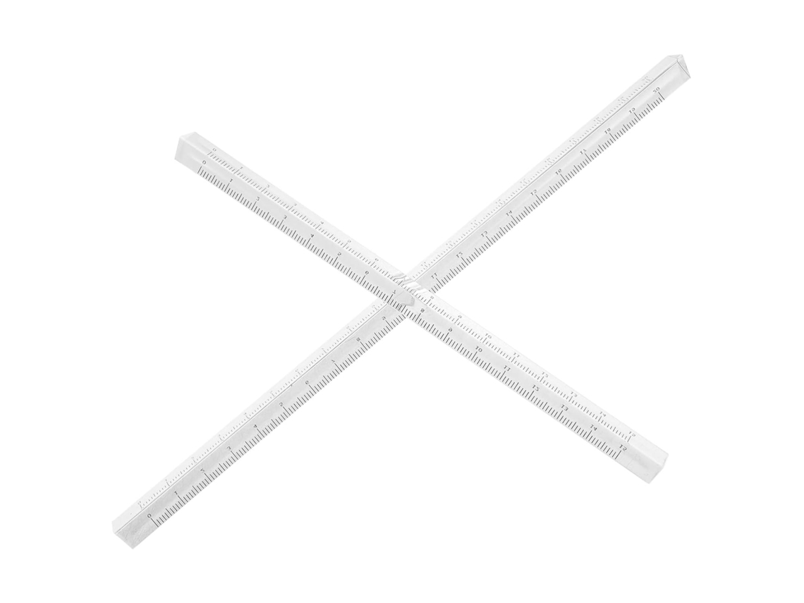 Régua transparente de 2 peças, ferramenta de desenho de precisão, material escolar.