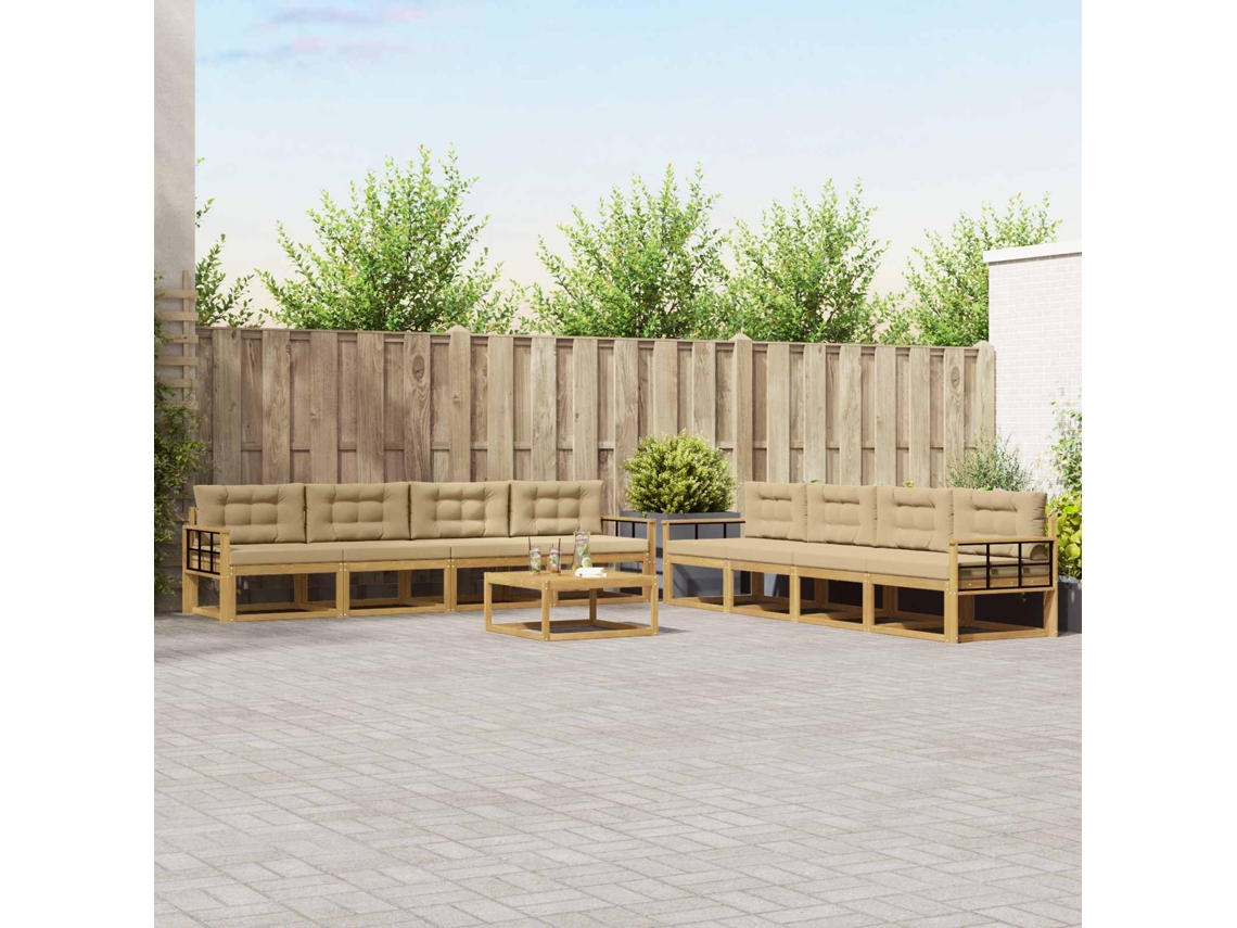 Vidaxl Conjunto De Sofás Para Exterior 9 Unid. Branco E Bege Poliéster