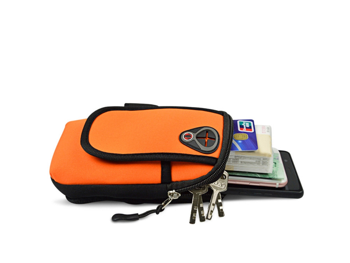 Bolsa De Braço Impermeável Para Esportes E Fitness Com Entrada Para Fone De Ouvido, Cor Laranja Premium.
